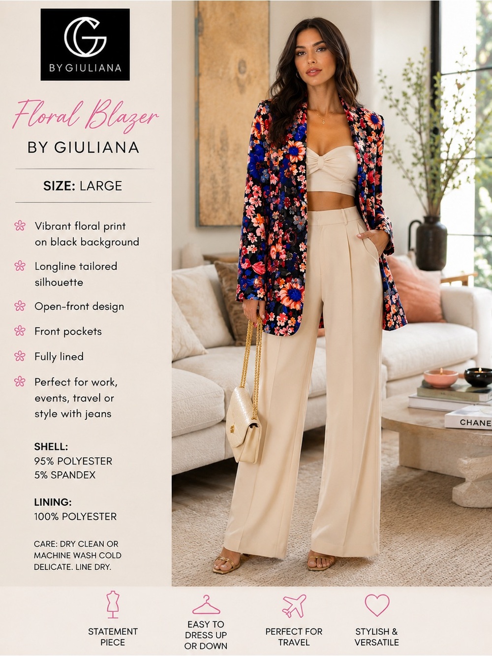G by Giuliana Black Floral Blazer with Multicolor Flowers